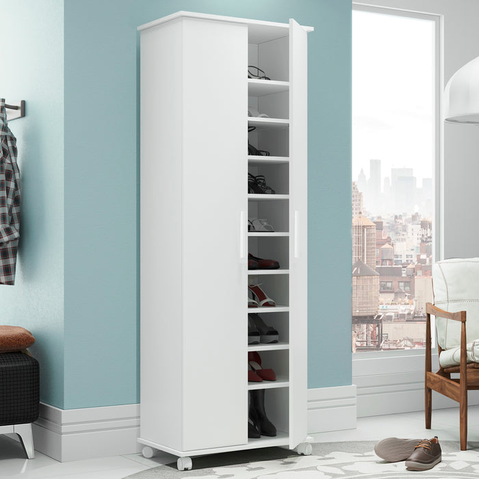 Manhattan Comfort Innovative Catalonia Mobile Shoe Closet with 10 Shelves - White