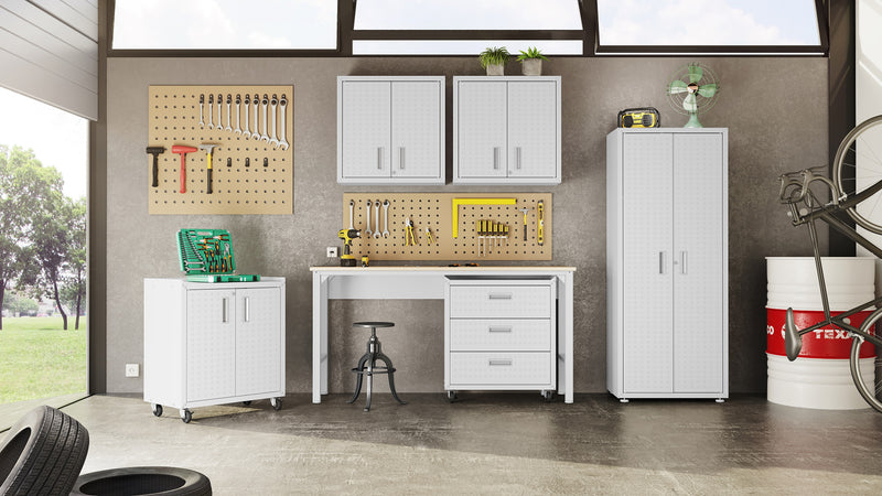 Manhattan Comfort Fortress 30\" Floating Textured Metal Garage Cabinet with Adjustable Shelves - White
