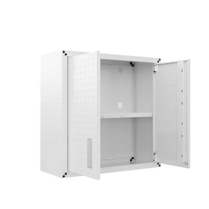 Manhattan Comfort Fortress 30\" Floating Textured Metal Garage Cabinet with Adjustable Shelves - White