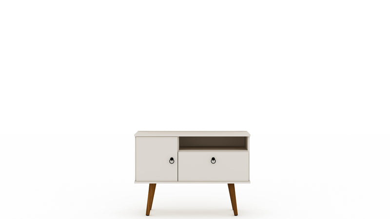 Manhattan Comfort Tribeca 35.43\" Mid-Century Modern TV Stand with Solid Wood Legs - Off White