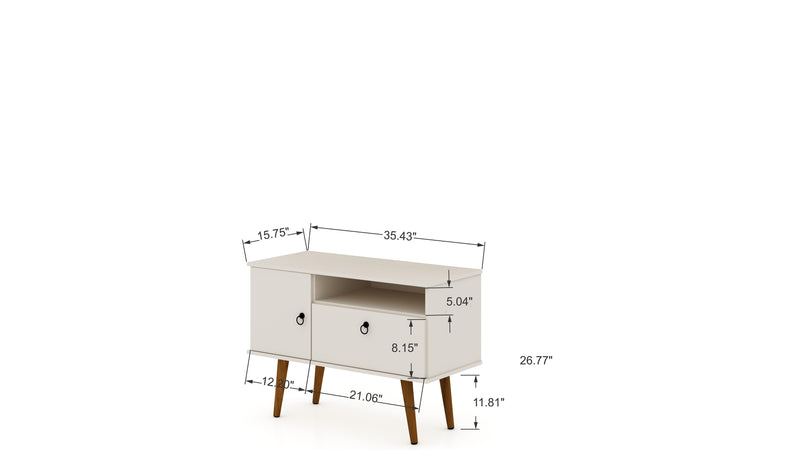 Manhattan Comfort Tribeca 35.43\" Mid-Century Modern TV Stand with Solid Wood Legs - Off White