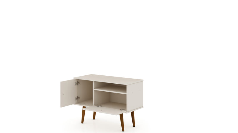 Manhattan Comfort Tribeca 35.43\" Mid-Century Modern TV Stand with Solid Wood Legs - Off White