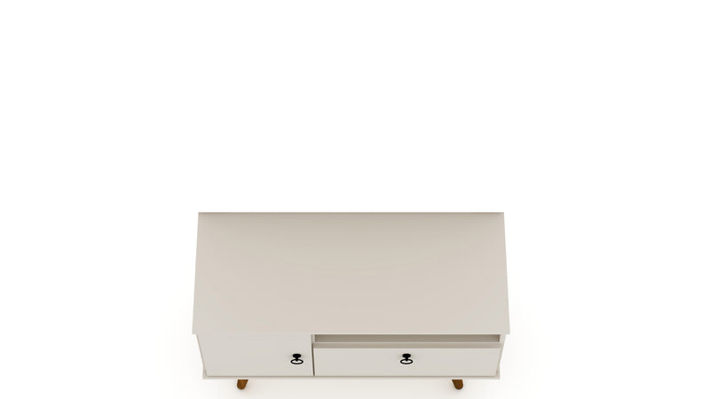 Manhattan Comfort Tribeca 35.43\" Mid-Century Modern TV Stand with Solid Wood Legs - Off White