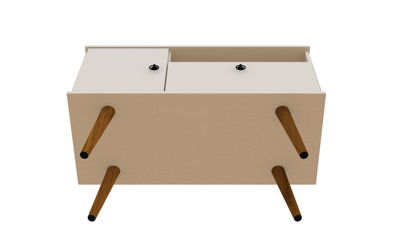 Manhattan Comfort Tribeca 35.43\" Mid-Century Modern TV Stand with Solid Wood Legs - Off White
