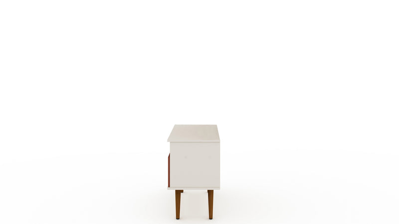 Manhattan Comfort Tribeca 35.43\" Mid-Century Modern TV Stand with Solid Wood Legs - Off White & Terra Orange Pink