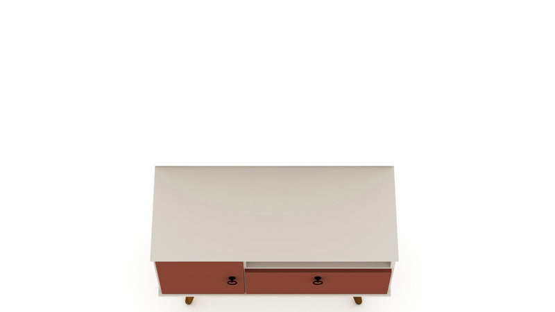 Manhattan Comfort Tribeca 35.43\" Mid-Century Modern TV Stand with Solid Wood Legs - Off White & Terra Orange Pink