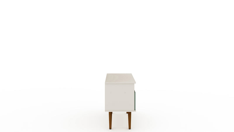 Manhattan Comfort Tribeca 35.43\" Mid-Century Modern TV Stand with Solid Wood Legs - Off White & Green Mint