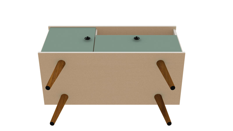 Manhattan Comfort Tribeca 35.43\" Mid-Century Modern TV Stand with Solid Wood Legs - Off White & Green Mint