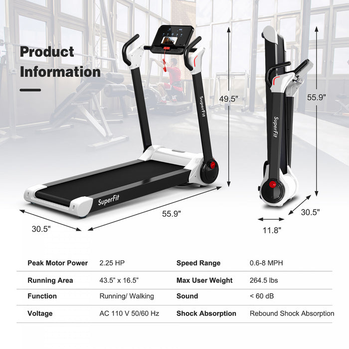 Superfit Folding 2.25hp Electric Treadmill Running Machine App Control Bluetooth
