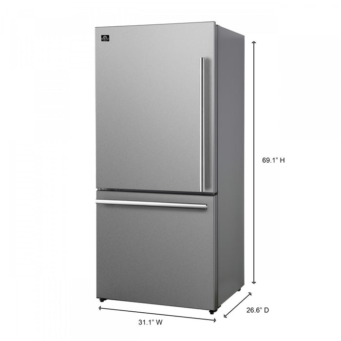 Forno Milano Espresso 31 Inch Bottom Freezer, Stainless Steel, 17.2 cu.ft. - FFFFD1786-31S