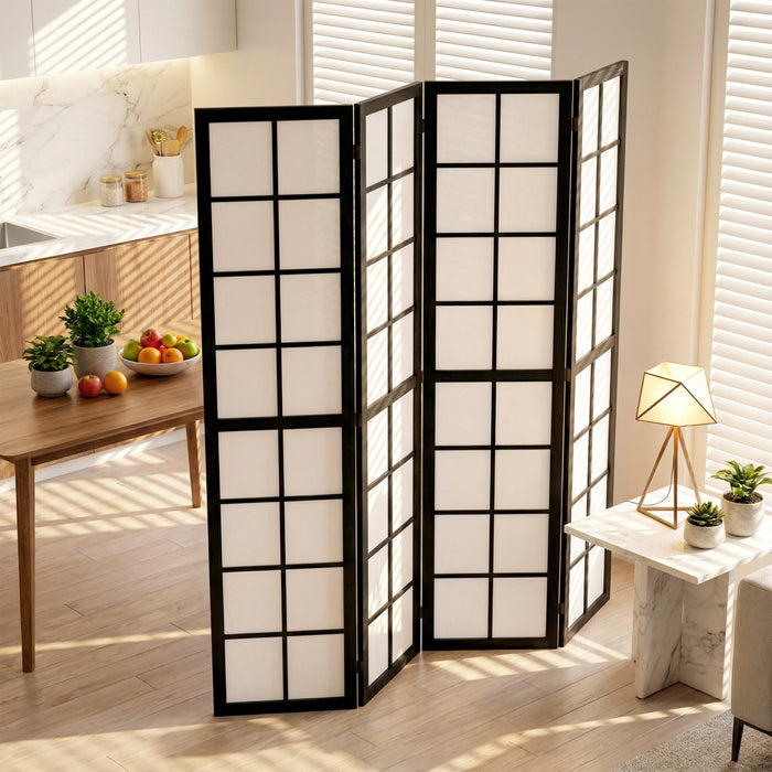 HOMCOM 4 Panel Room Divider, 5.6 ft Folding Privacy Screen, Black