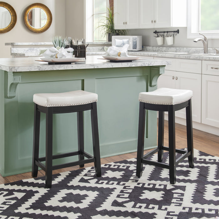 Claridge Faux Leather Backless Counter-Height Stool - Black and White