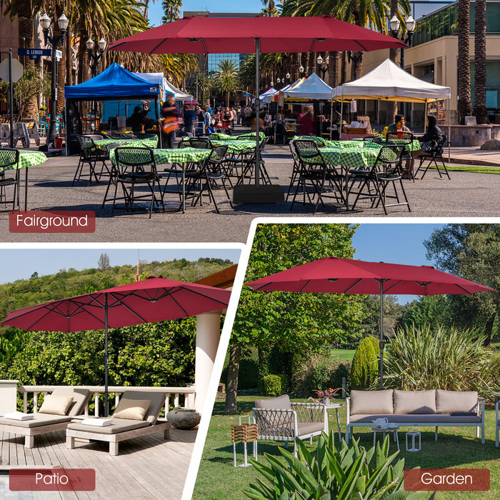 Costway 15FT Patio Double-Sided Umbrella Crank Outdoor Garden Market Sun Shade Wine