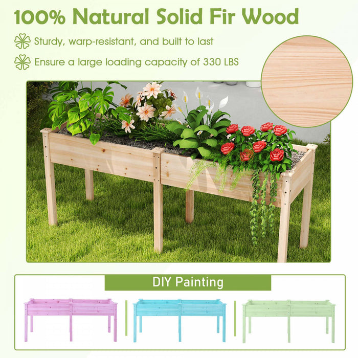 Costway Outdoor Raised Garden Bed With Legs 73x23x30in Wood Planter Box With Divider Panel Beige