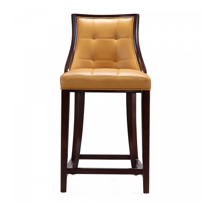 Fifth Avenue Traditional Wood Upholstered Counter Stool in Camel - Set of 2
