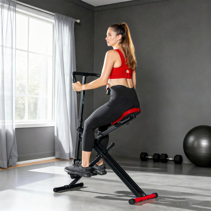 Soozier Foldable Squat Assist Rower with Adjustable Seat, Red