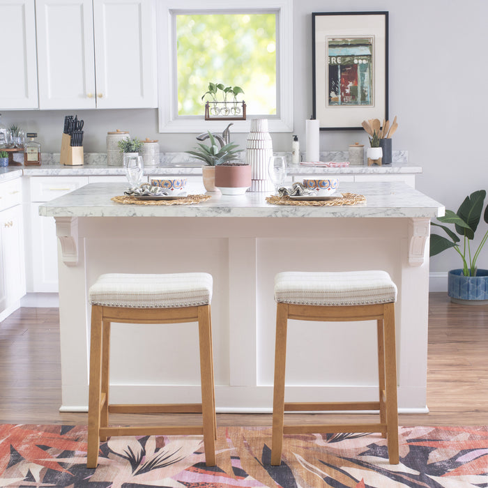 Claridge Linen-Look Fabric Backless Counter-Height Stool - Rustic Stripe