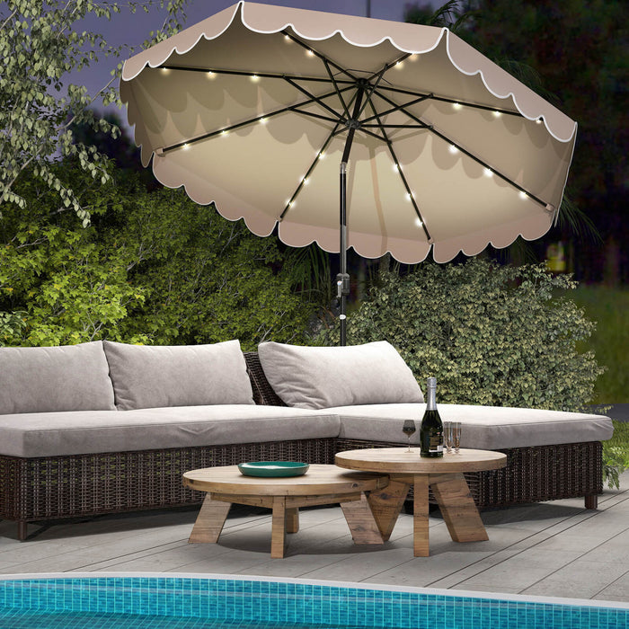 Costway 10 FT Solar Patio Umbrella with 24 LED Lights 8 Ribs & Tilt Adjustment Coffee