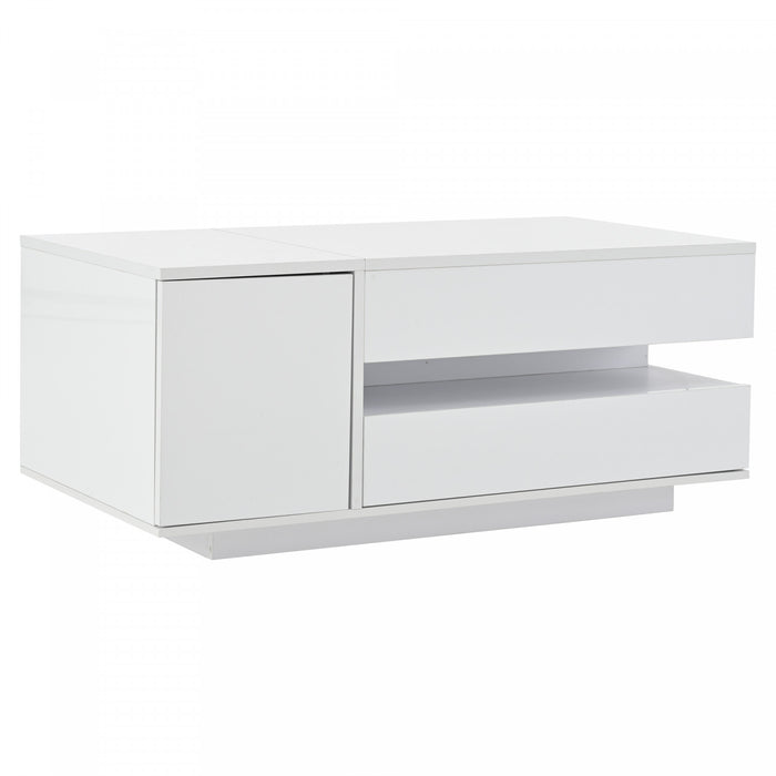 Oliver Height Adjustable Coffee Table with Drawer Cabinet LED Lighting and Storage,White