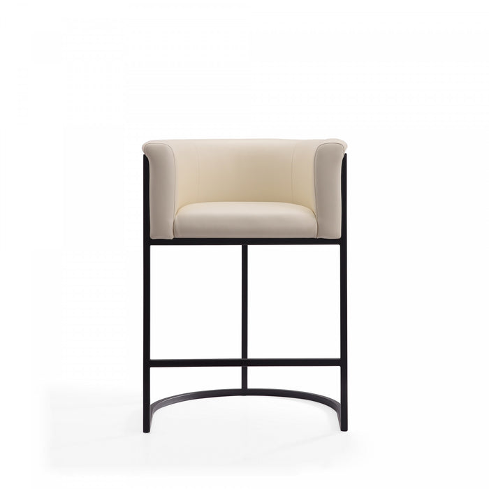 Cosmopolitan Mid-Century Modern Metal Upholstered Counter Stool in Cream - Set of 3 Bar Stool