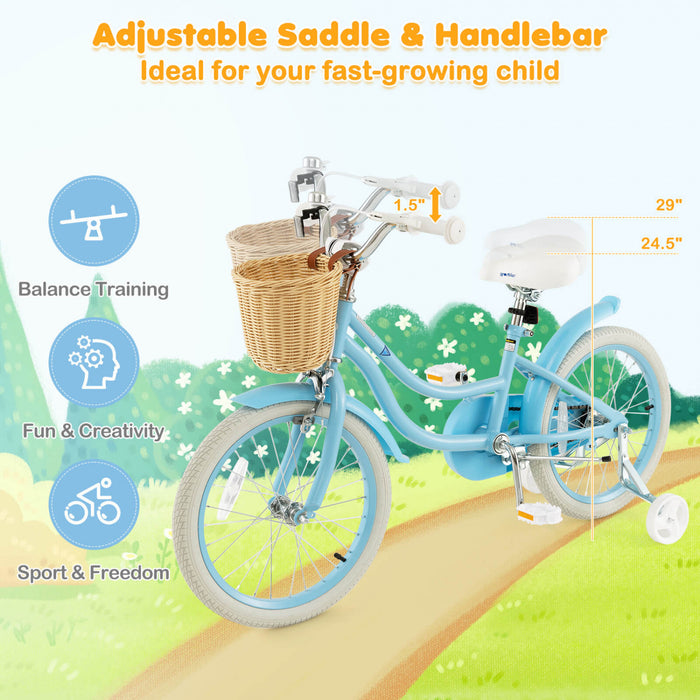 Costway 18\" Kid's Bike With Training Wheels Adjustable Handlebar Seat Handbrake Blue