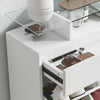 HOMCOM High Gloss Shoe Cabinet with 2 Flip Drawers and Glass Top, White