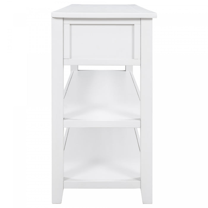 Wendy Solid Wood Console Table With 3 Drawers And 2 Open Shelves,antique White Accent Cabinet