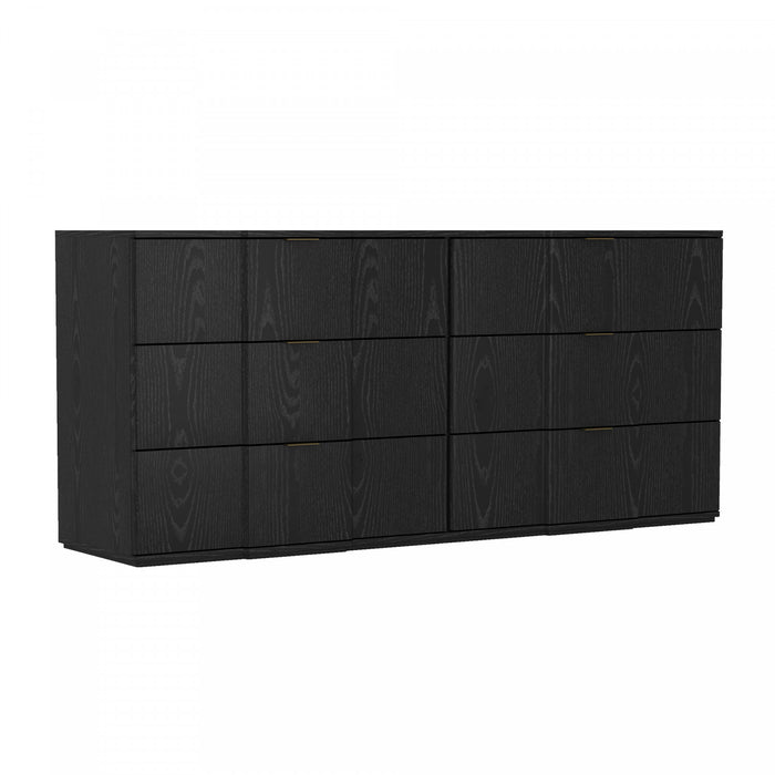 Clive Mid-Century Modern 72\" Dresser in Black and Gold (6-Drawer)