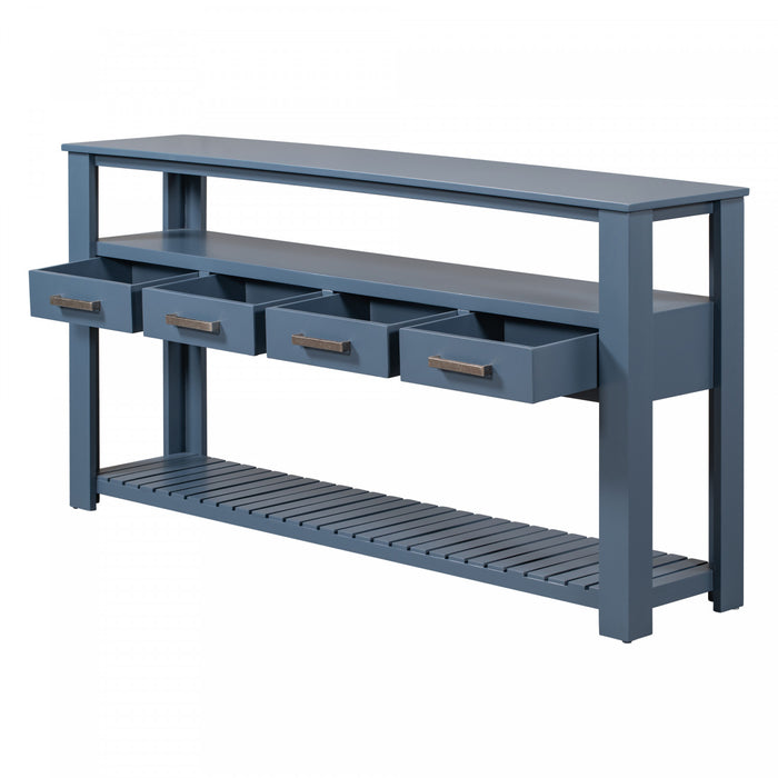 Ava 62.2'' Large Entryway Table with Drawers and Open Shelves,Navy Blue Sofa Table
