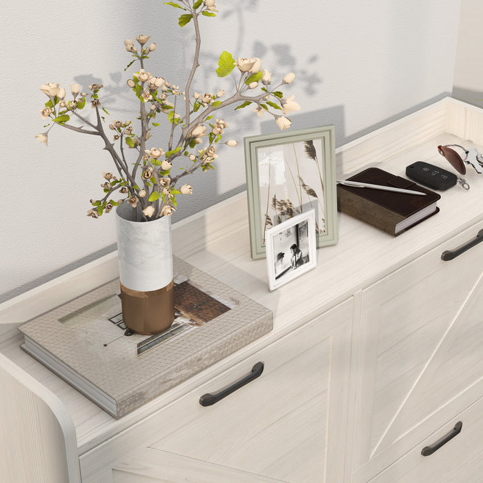 HOMCOM 4 Flip Drawer Shoe Cabinet, Slim Shoe Storage Cabinet, White Oak