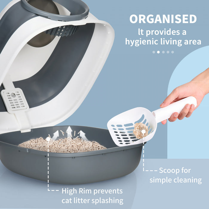 Pawhut Foldable Cat Litter Box With Lid, Covered Litter Box W/ High Sides, Air Freshener, Large Front Entry Cat Box, Easy Clean, White And Gary