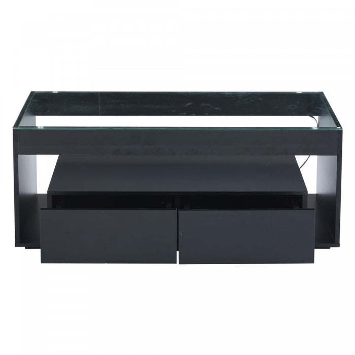 Emily Coffee Table with LED Lights and Open Storage,Black