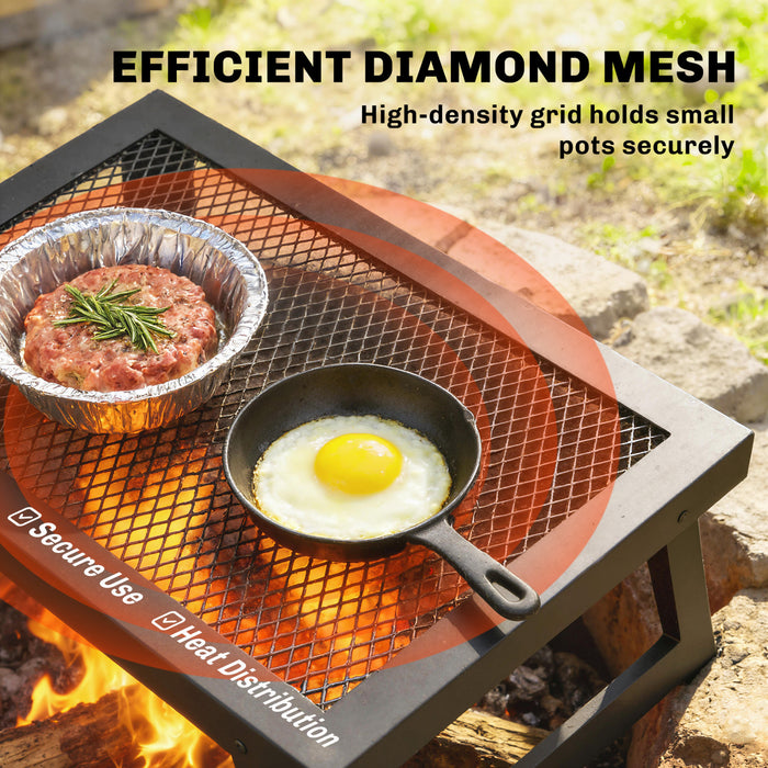 Outsunny Folding Campfire Grill, 22\" x 12\" Heavy Duty Carbon Steel Grill Grate with Folding Legs, Portable Campfire Cooking Equipment for Outdoor BBQ and Open Fire, Black