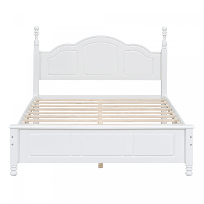 Jessie Retro Style Platform Bed with Wooden Slat Support,Full Size, White Full Bed