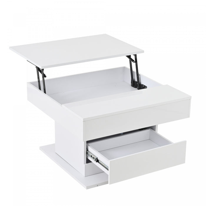 Noah Lift-Top Rotating Coffee Table with Drawer and Storage,White