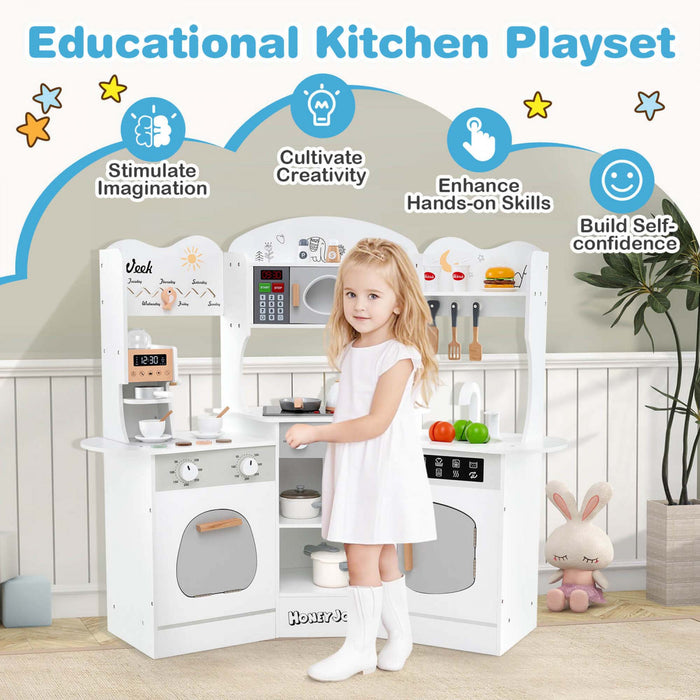 Honeyjoy Corner Kitchen Playset With Coffee Machine Oven Microwave Washing Machine White