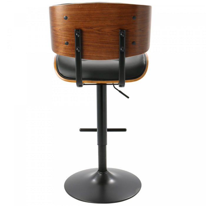 LumiSource Lombardi Faux Leather Mid-Century Modern Adjustable Barstool - Walnut/Black