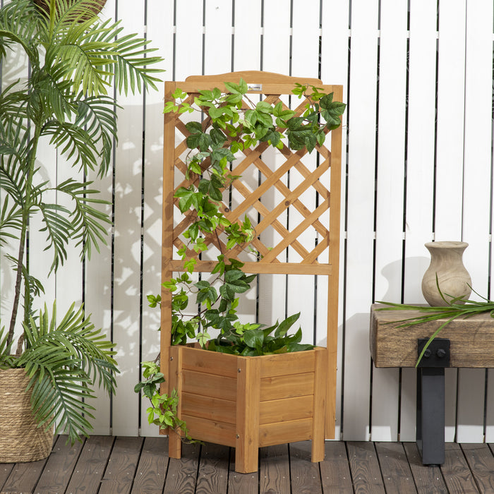 Outsunny Raised Garden Bed, Wood Planter With Trellis For Vine Climbing, To Grow Vegetables, Herbs, And Flowers For Backyard, Patio, Deck, Brown