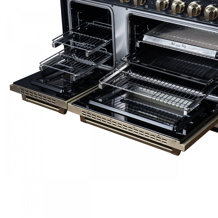 Forno Ambassador 48\" Gas Range in Black, 8 Sealed Burners, 6.7 Cu.Ft. Ovens - FFSGS6299-48CPBLK