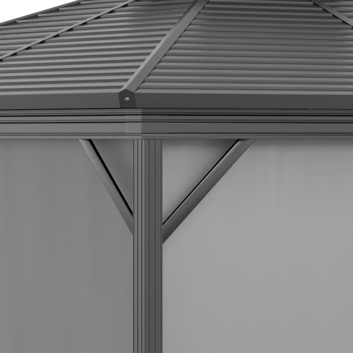 Outsunny 10' X 10' Hardtop Gazebo, Aluminum Frame Garden Sun Shelter With Double Tier Metal Roof, Mosquito Netting, Curtains, And Hanging Hook, Grey