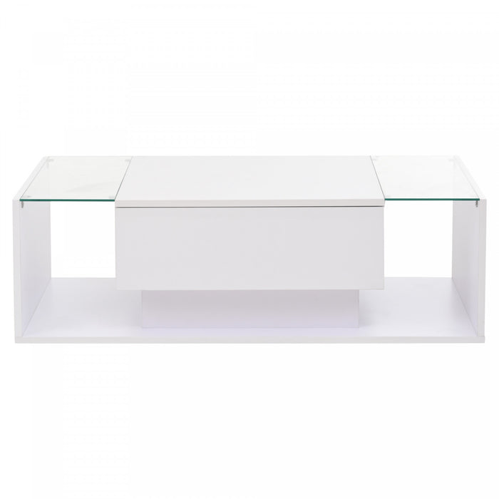 Evan Coffee Table with LED Lighting and Glass Top,White