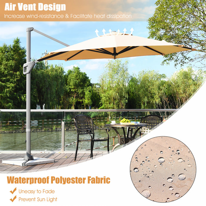 Costway 11ft Patio Offset Umbrella Cantilever Rotation Aluminum Tilt Cross Base Beige