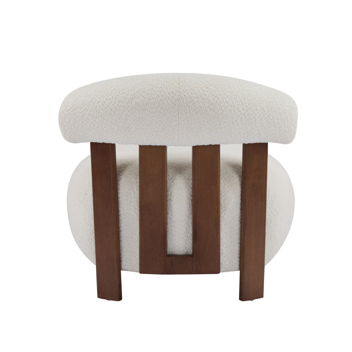 Nube Modern Boucle Accent Chair with Curved Backrest and Four-Leg Design, Off White, Walnut