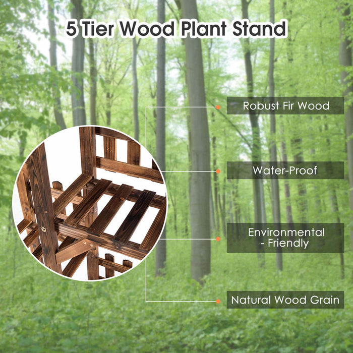 Costway 5-tier Flower Rack Wood Plant Stand 6 Pots Display Shelf Multifunctional Rack