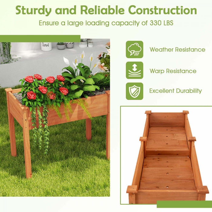 Costway Outdoor Raised Garden Bed With Legs 73x23x30in Wood Planter Box With Divider Panel Brown