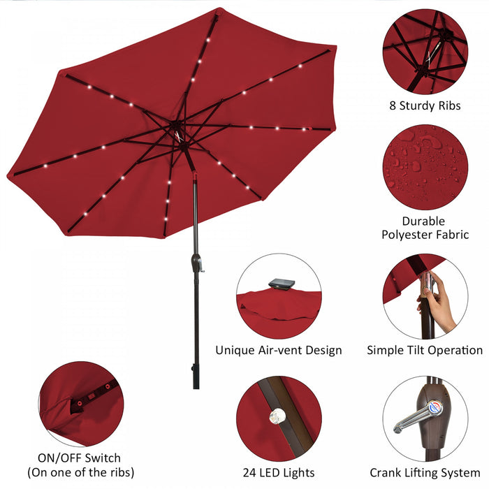 Costway 10ft Patio Solar Umbrella LED Patio Market Steel Tilt w/ Crank Outdoor Burgundy