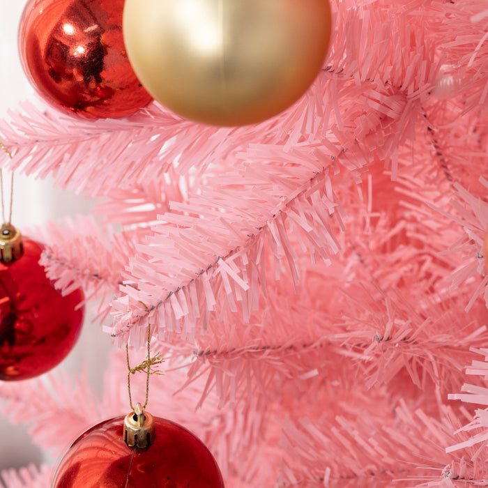 Homcom 7ft Tall Pencil Artificial Christmas Tree With Steel Base, Pink