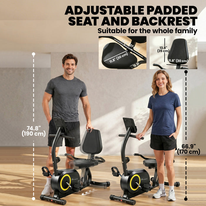 Soozier Recumbent Exercise Bike for Home, Indoor Stationary Bike for Seniors with Bluetooth, App Connectivity, 8-Level Magnetic Resistance, LCD Display, Pulse Sensors, Wheels