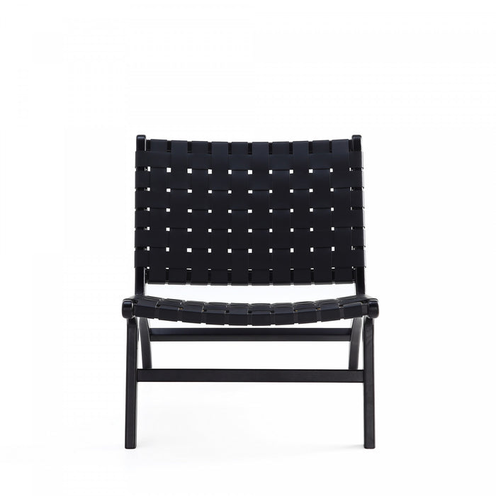 Maintenon Industry Chic Wood Vegan Leather Accent Chair in Black - Set of 2