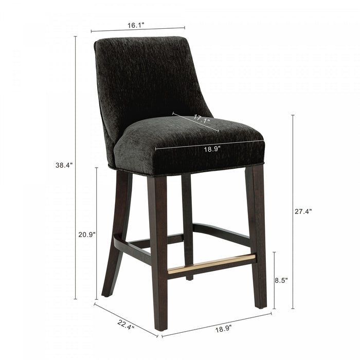 Beever Modern Chenille Wood Counter Stool in Black